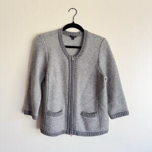 Ann Taylor Grey Merino Wool Blend Full Zip Style Jacket - Medium